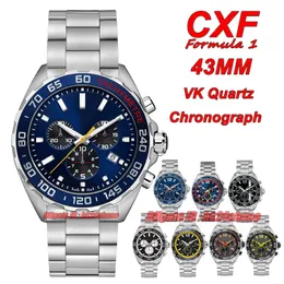 Orologi CXF F1 43mm VK QUAROGRAGRO CRONOGRAFA MENS ORGHI BLUI BRACHETTO IN ACCIAIO IN ACCIAIO IN ACCIAIO IN ACCIAIO