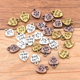 Charms 20PCS 10 13mm Metal Alloy Three Color Letter ''MY DOG'' Hearts Pendants For Jewelry Making DIY Handmade Craft