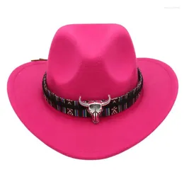 Boinas de vaca da moda decoram chapéu de cowboy ocidental para crianças Faux Wool Vintage Gentleman Jazz Hats Men Panamá Cowgirl