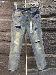 24SS Purple Brand Jeans جينز جينز جديد للرجال والنساء العلامة التجارية الأزياء الخفيفة الفاخرة ثقب مكسور الغسل الساخن.