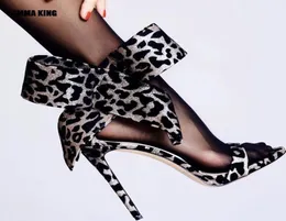 2021 Sexy Women Wave Point Sandals Fashion Leopard Print High Heels Обувь Женщины Bow Summer Open Toe Lecele Sandals18141345