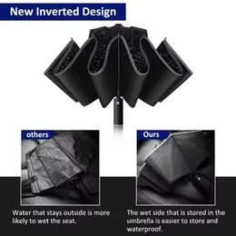 Nuovo ombrello di piegatura inversa completamente automatica 2024 con ombrellas UV a strisce riflettenti antivento