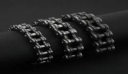 18mm 22mm Men039s Black Motorcycle Chain Bracelet Bracelet Punk Hiphop Brush Cool Black 316L Aço inoxidável Bicicleta B8265919