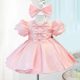 Girl Dresses Toddler Pink Big Bow Child Party Princess for Girls 1 ° compleanno Costumi per matrimoni TutU Fluffy Bridemaid Abito