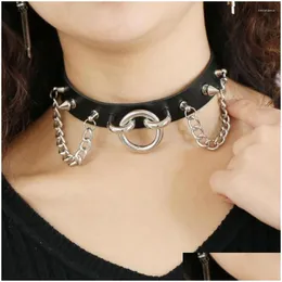 Chokers gargantilha gótica gótica aço inoxidável borla com barra de correntes colarinhas de couro y Bondage para mulheres baile de joalheria gótica entrega de jóias dhkqt