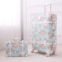 Sets TRAVEL TALE 20"24"26 Inch Women Retro Spinner Rolling Luggage Set Trolley Floral Suitcase Trolley Bags