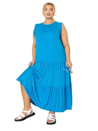 Plus Size Summer Sleeveless Elegant Smock Dress Women frill hylsa Flare Tank Stor Casual Maxi Tiered 5xl 6xl 240417