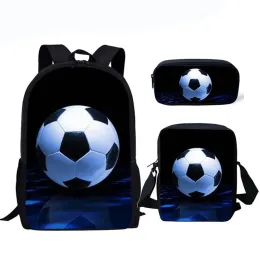 Bolsas de futebol 3D estampas de futebol 3 PCs/set Children School Backpack School para meninos adolescentes garotos Bolsas de livros de livros