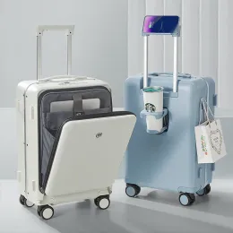 Ручная ручная багаж с колесами спереди, открытие Rolling Luggage Password Travel Sutcase Bag Fashion USB-интерфейс троллей