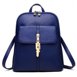 Hochwertige weiche Leder -Frauen Rucksäcke große Kapazität Schultaschen für Mädchen Schulterbeutel Dame Bag Travel Rucksack Dark Blue