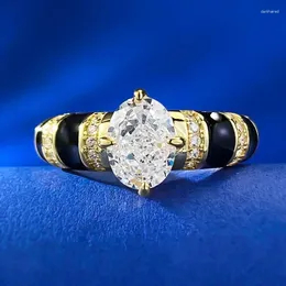 클러스터 반지 Springlady 18K Gold Plated 925 Sterling Silver Sparkling 6 8 mm 타원형 실험실 Sapphire Gemstone Party Ring Fine Jewelry