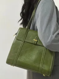 가방 Jiaerdi Green Vintage Handbags 여성 하이 스트리트 PU 가죽 대용량 캐주얼 어깨 토트 백 여성 Y2K 핸드백 미학