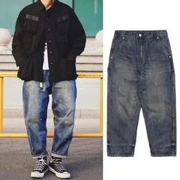 Ink-Splash Print Jeans Mens European Loose Straight Pants Harajuku Street Trend Trousers Japanese Vintage Cargo Pants Homme 240411