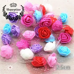 Flores decorativas 100pcs 2,5 cm mini pema de espuma de rosa rosa flor artificial com fio festival de decoração de casamento diy caseiro