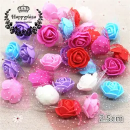 Dekoratif çiçekler 100pcs 2.5cm mini pe köpük gül başı yapay çiçek iplik ile el yapımı diy düğün ev dekorasyon festivali parti