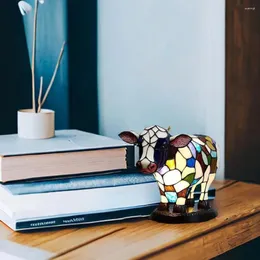 Night Lights Bedroom Decoration Light Colorful Cow Table Lamp Vintage Usb For Room Desk Resin Dairy Cattle