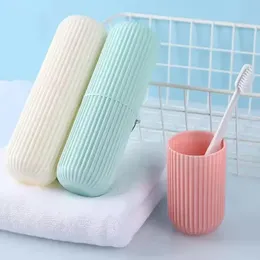 1 st bärbar tandborste fodral tvättkopp med lock bra saker att förvara när du reser tandkräm kassett tandborstar förvaringslåda