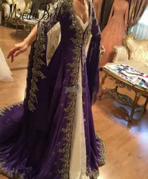 Arabska koronkowa sukienka wieczorowa z długim rękawem muzułmańskie sukienki imprezowe w Dubaju 2017 Elimorysty fioletowe tureckie suknie wieczorowe na bal