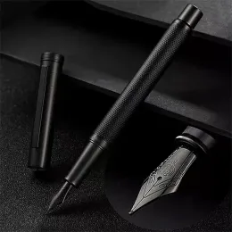 Pens Hongdian 1850 Siyah Çeşme Kalemi Metal Titanyum Siyah Ef/F/Bent Nib Güzel Ağaç Dokusu Ofis İşi ​​için Kalem Yazma