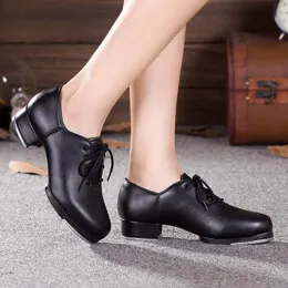 Hausschuhe Ledermaterial Tap Schuhe Frauen geteilte Sohle Jazz -Tanzschuhe Erwachsene/Unisex Schnüre -up Frauen Tippen Sie Schuhe Tanzschuhe für Frauen