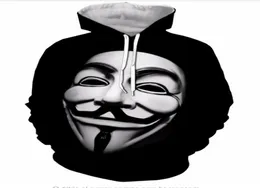 Fashion 3D Printed Vendetta Maske Hacker Männer Frauen Pullover Hoodies Street Tragen Sie Casual Hip Hop Taschen Sweatshirt Kleidung ZGXL01045706617