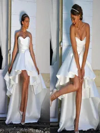2019 High Low Satin A Line Wedding Dresses Wedding Vestes