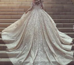 Said Mhmad Glamorous Wedding Dress Sheer Jewel Neck Applique Long Sleeves Lace Wedding Gowns 2017 New Arrival Amazing Sexy Bridal 9287325