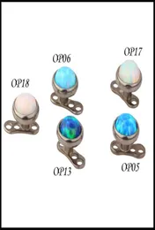 100 titanio G23 Piercing Gioielli Piercing Opal Pietra Top Accesso di gioielli per il corpo di ancoraggio di ancoraggio di ancoraggio per la pelle Dermal4714136