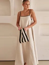 Сплошное хлопковое льняное платье Женщины 2024 Summer Sexy Sexy Backless Slipess Slip Long Dress Lady Elegant Shick Maxi Dress 240408