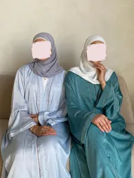 Roupas étnicas cetim abaya abaya quimono cardigan muçulmano arestão lisa abayas para mulheres dubai luxo peru ramadan islâmico kaftan party hijab