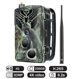 Câmeras 4K Live Broadcast Trail Camera Cloud Service App 4G Câmeras de caça às câmeras celulares sem fio 30mp Câmeras de visão noturna HC810Pro