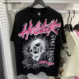 Hellstar gömlek 24ss en kaliteli gevşek yaz moda erkek kısa kollu tasarımcı kısa yeni cehennem yıldızı kadın sokak gevşek yuvarlak boyunlu kısa kollu 264