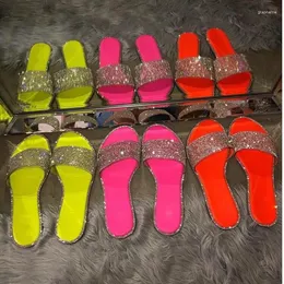 Slippers 2024 Ladies Diamond Women Shiny Slides Plus Size Girl Shoes Comply Famale Flat Sensals