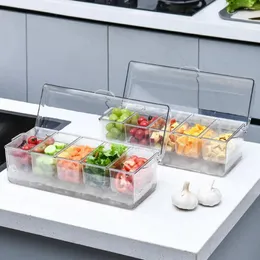 Speicherflaschen Kühlschrank Eisbox mit Deckel transparent abnehmbar 5 Fach Salat Frucht Gemüse Behälter Picknick Gewürz Gehäuse Chil