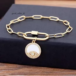 Hot Sale Classic 14K Yellow Gold Zircon Original Evil Eye Pendant Bracelets Bead Charms Jewelry Fashion Women Gift 494