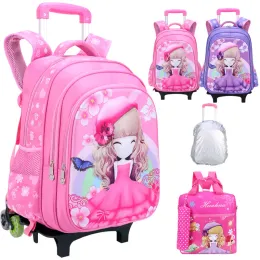 Taschen wasserdichte Trolley Kinder Schultaschen Kinder Rucksäcke Rollende Mädchenbeutel Mochila Escolar Schoolbag mit Rädern Grundschule