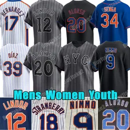 2024 City Pete Alonso 12 Francisco Lindor Baseball Jersey Alvarez Jeff McNeil New Yorks Brandon Nimmo Darryl Strawberry NY Mets Kodai Senga Keith Hernandez