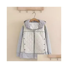 여성 플러스 사이즈 후드 스웨트 셔츠 의류 가을과 겨울 재킷 후드 LG 슬리브 diamd 격자 무늬 퀼팅 ctrasting color stitchi dhhhw