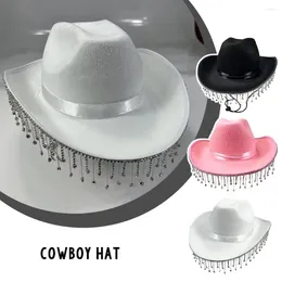 Boinas de bola de shinestone chapéu de cowboy de cowgirl rosa partido de cowgirl e-garotas casuais estampas estreladas tampas vintage real estilo elegante elegante