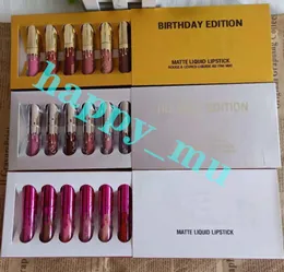 NOWA Gold Kylie Jenner Lipgloss Cosmetics Matte Lipstick Gloss Mini Leo Kit Lip Birthday Edition z Gold Retail Packa8580335