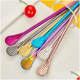 Bebido de canudos de aço inoxidável St Spoon Ferramentas de 18 cm de metal duplo sTs Spoons Sploons Coffetar Néctar filtro Acesso de chá doméstico dhu7y