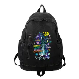 Backpacks Gradient Washed Denim Backpack Women Men Unisex Trend Freedom Goddess Pattern Print Student Denim Bag Casual Versatile Backpack