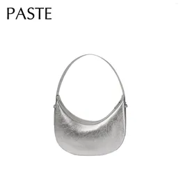 Shoulder Bags All-match Silver Pink Half Moon Crescent Armpit Bag Oil Wax Glossy Cow Leather Women Handbag Dress Commuting Purse