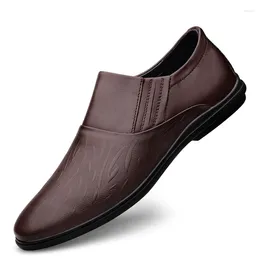 Dress Shoes Size 37-44 Mens Autumn Spring Male Genuine Leather Round Toe Solid Slip-on Smart Casual Soft Business Footwear C115