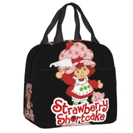 Bags Strawberry Shortcake and Cat Thermal Insulated Lunch Bags Women Resuable Lunch Tote for Outdoor Camping Travel Storage Food Box