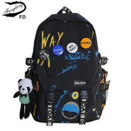 Mochilas Fengdong Junior High School Backpack com Graffiti Design Middel School Saco para meninos Backpack Cool Backpack de grande capacidade