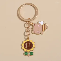 Keychains Cute Enamel Keychain Sunflower Flying Bear Bee Key Ring Garden Chains For Women Men Friendship Gifts Handmade Jewelry