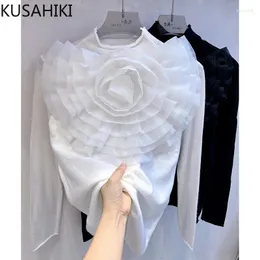 Swetry damskie Kusahiki Modna siatka 3D Flower stojący kołnierz pullover szczupły z dzianiny koreańskie wszechstronne eleganckie dzianinowe bluzki