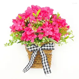 Decorative Flowers Artificial Pink Florals Basket For Spring Wall Decors Beautiful Front Door Wreath Weddings Parties Birthday