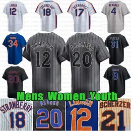 2024 Cidade Pete Alonso 12 Francisco Lindor Jersey de beisebol personalizada Alvarez Jeff McNeil Brandon Nimmo Darryl Strawberry Kodai Senga Keith Hernandez Edwin Diaz